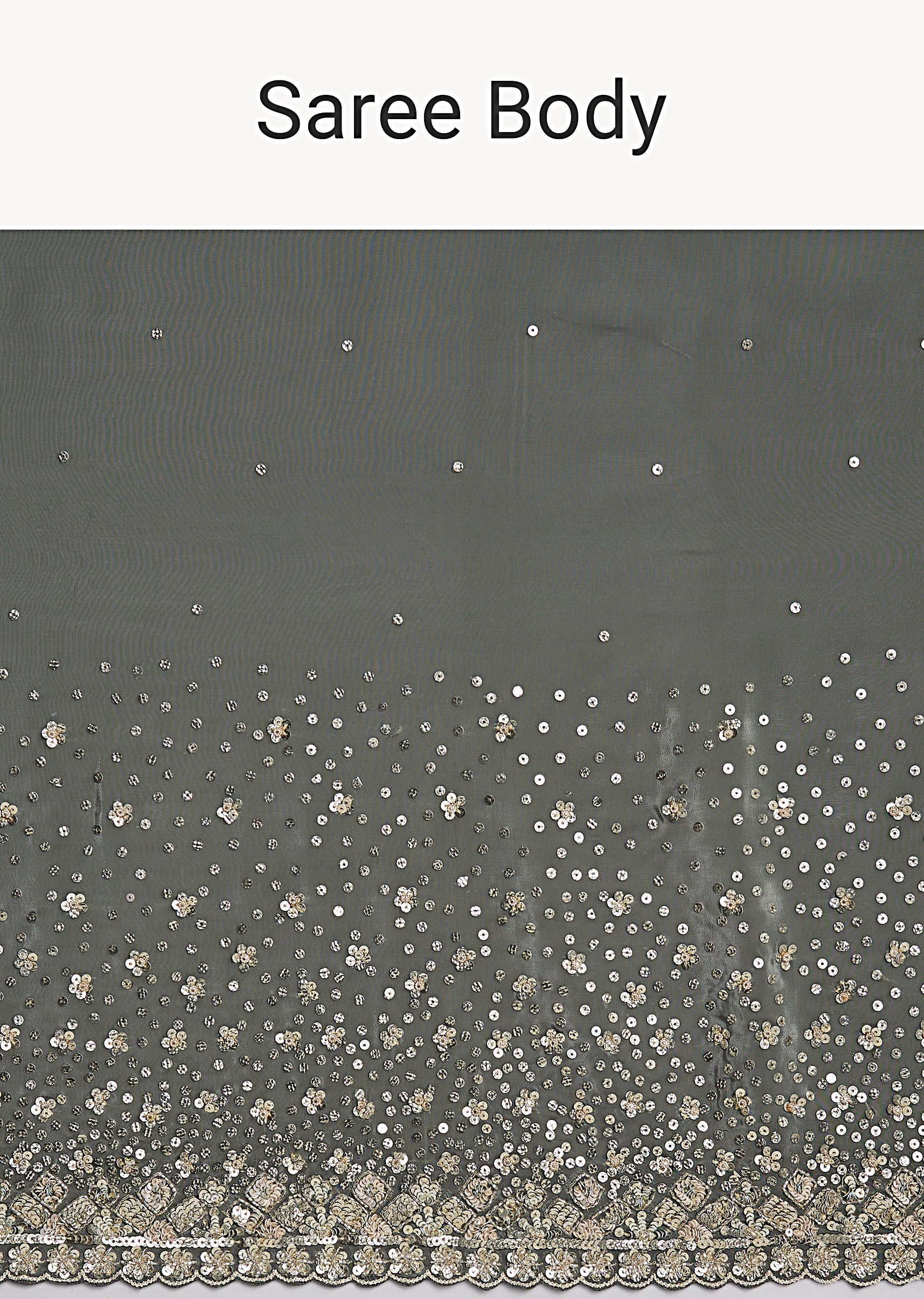 Grey Metallic Green Crepe Saree With Embellished Border
