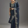 Navy Blue Organza Saree With Embellished Blouse