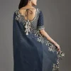 Navy Blue Organza Saree With Embellished Blouse