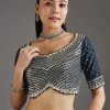 Navy Blue Organza Saree With Embellished Blouse