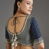 Navy Blue Organza Saree With Embellished Blouse
