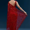 Red Heavy Embroidered Net Saree With Floral Work And Tasselled Pallu