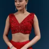 Red Heavy Embroidered Net Saree With Floral Work And Tasselled Pallu
