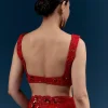 Red Heavy Embroidered Net Saree With Floral Work And Tasselled Pallu