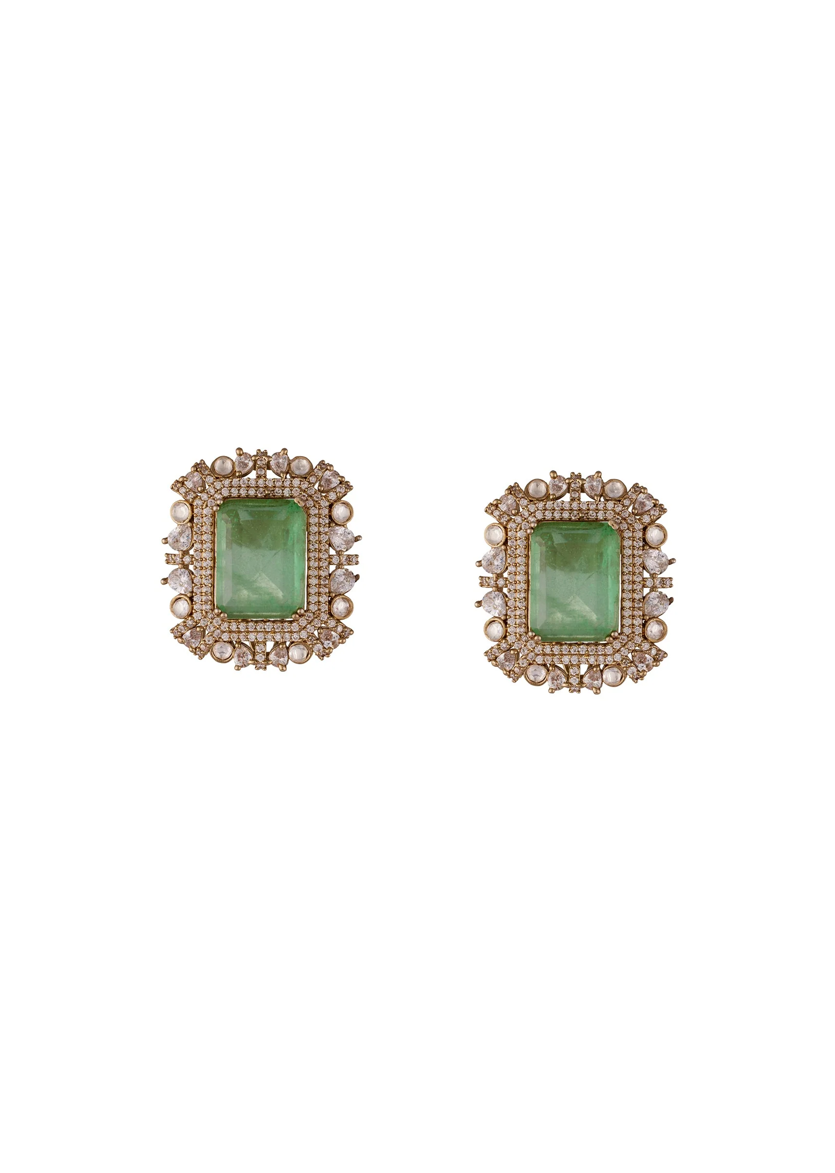 723-gold-finish-earrings-in-polki-with-green-stone-and-cubic-zirconia-detailing-2.webp Gold Finish Earrings In Polki With Green Stone And Cubic Zirconia Detailing
