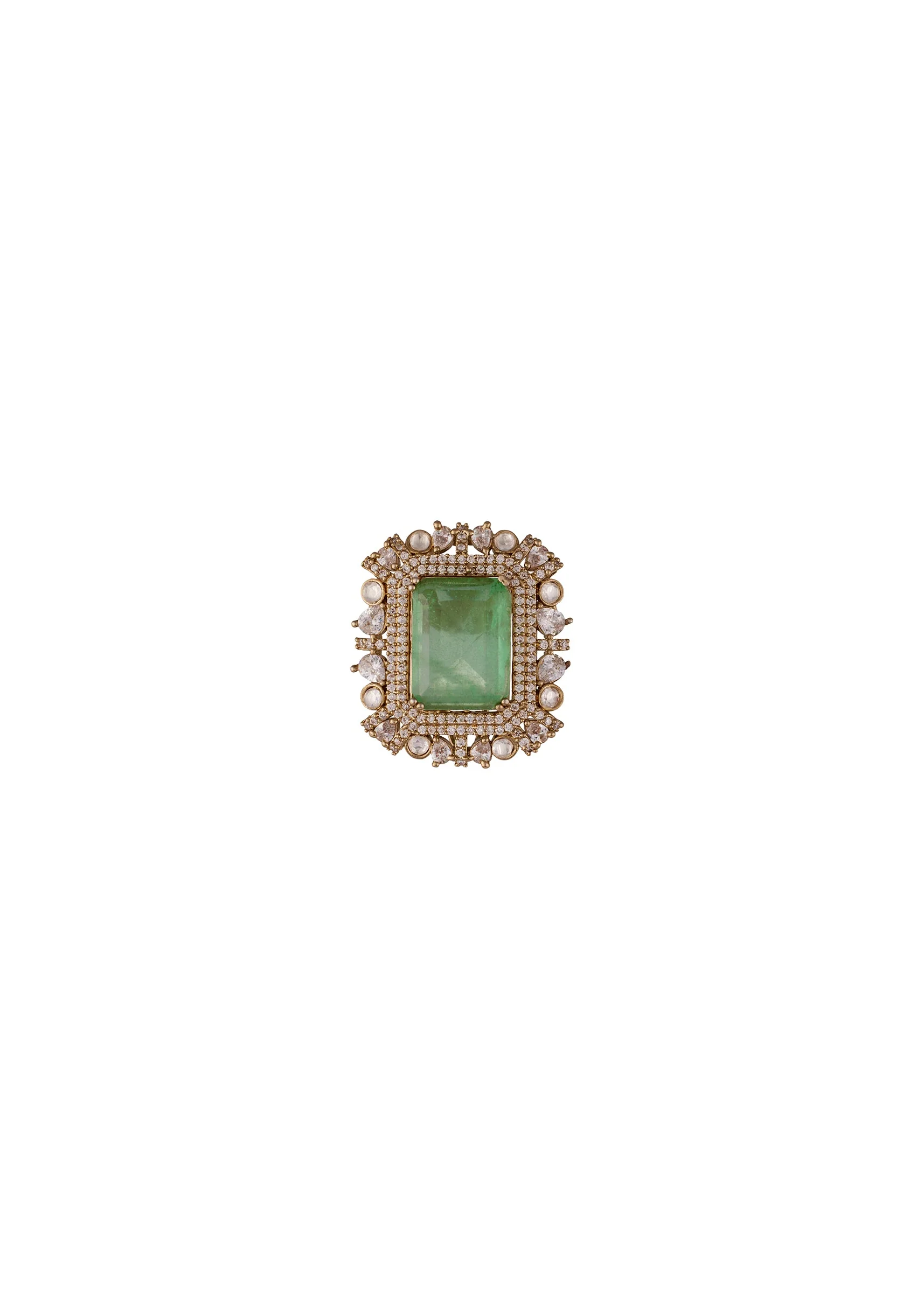 723-gold-finish-earrings-in-polki-with-green-stone-and-cubic-zirconia-detailing-3.webp Gold Finish Earrings In Polki With Green Stone And Cubic Zirconia Detailing