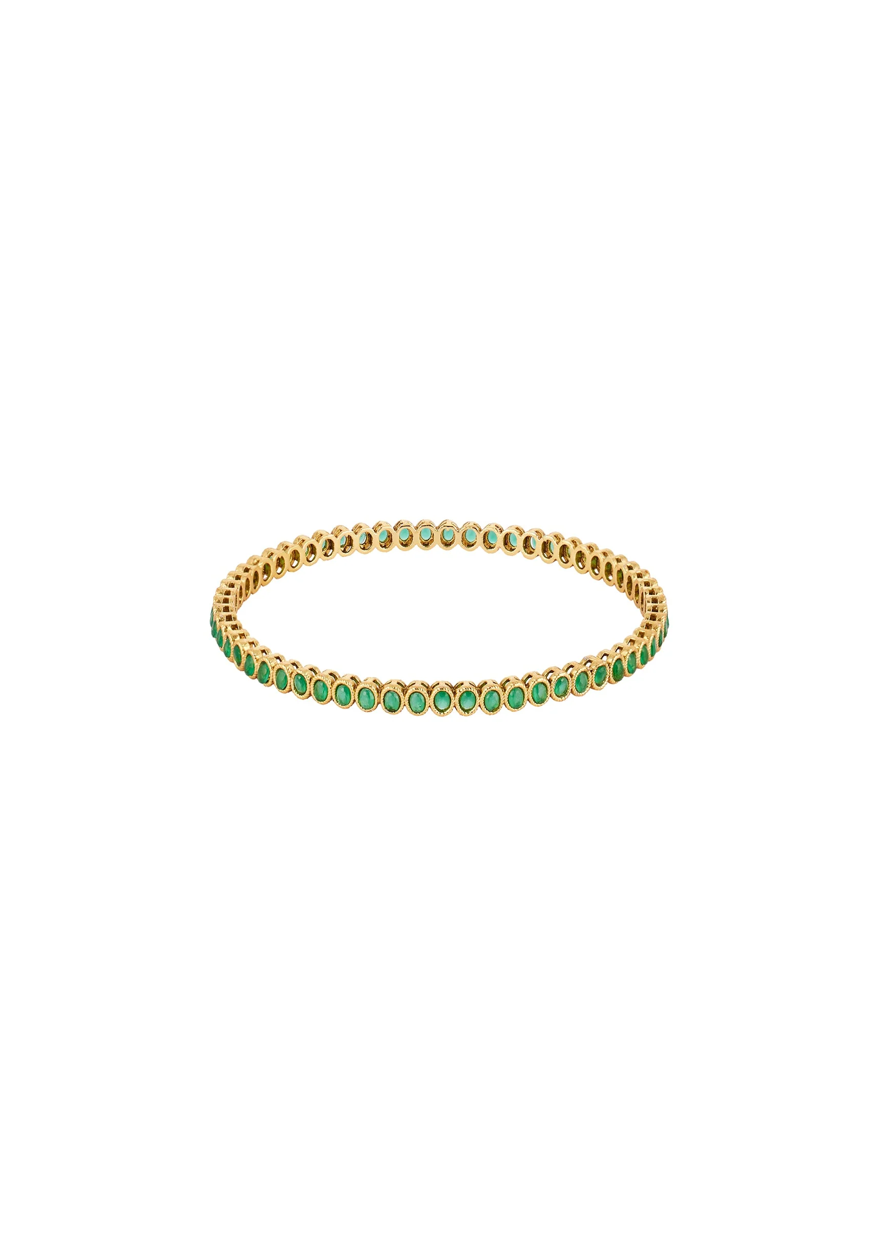 724-gold-finish-bangle-with-traditional-temple-motifs-and-green-simulated-stones-3.webp Gold Finish Bangle With Traditional Temple Motifs And Green Simulated Stones