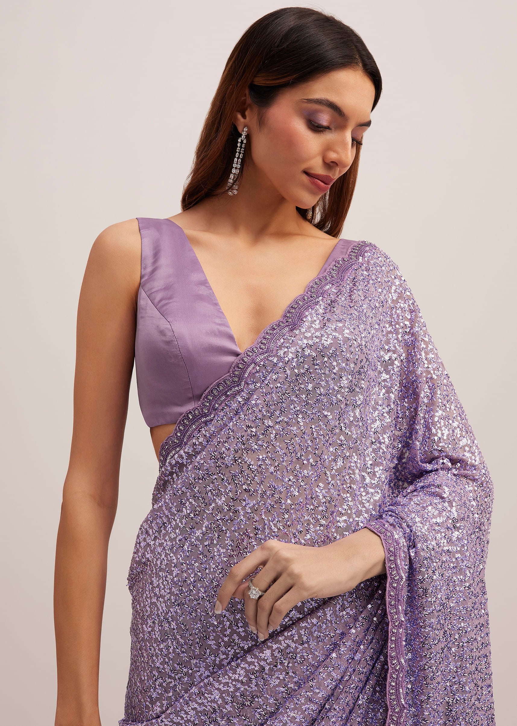 Lavender Half And Half Sequins Saree