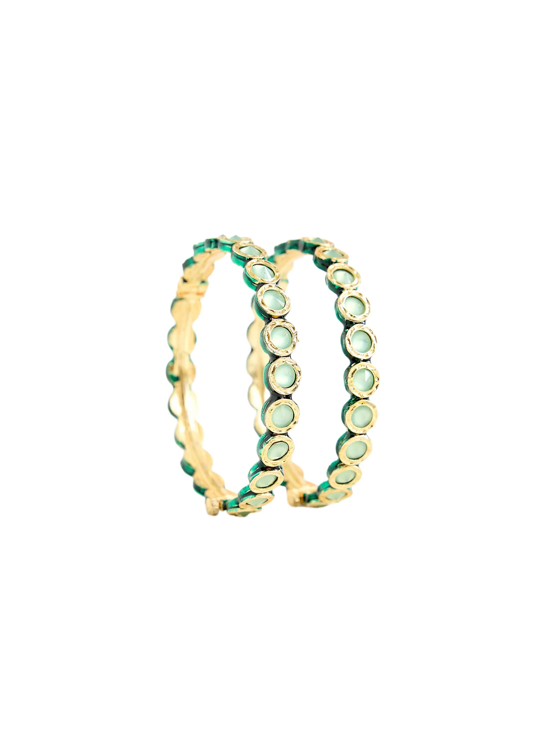 Elegant Gold Tone Green Stone Bangles for Women