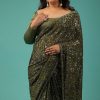 7257-army-green-saree-in-sequins-and-organza-with-detailed-embroidery-2.jpg Army Green Saree In Sequins And Organza With Detailed Embroidery