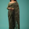 7257-army-green-saree-in-sequins-and-organza-with-detailed-embroidery-9.jpg Army Green Saree In Sequins And Organza With Detailed Embroidery
