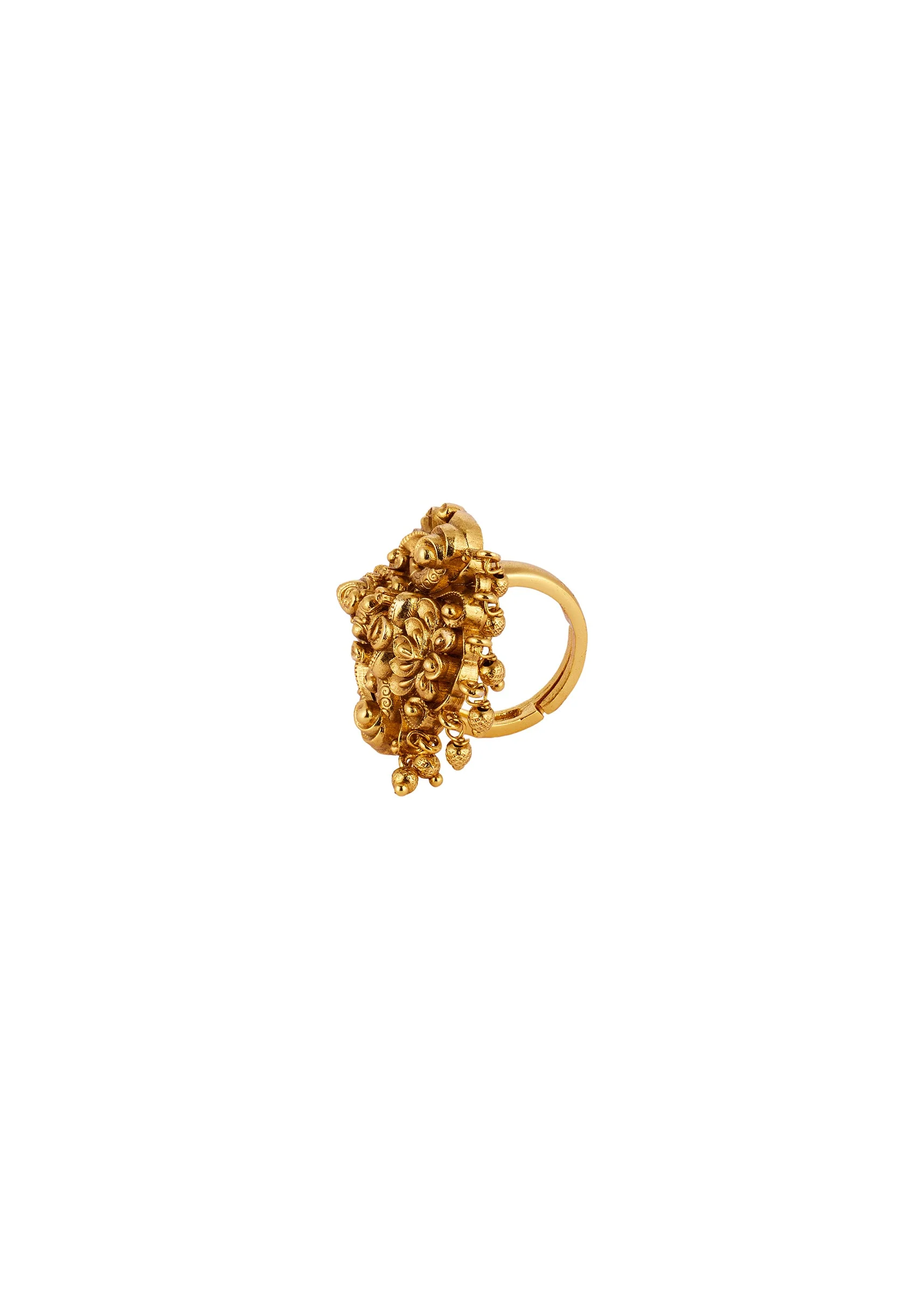 Gold Toned Ring With Temple Style Motifs