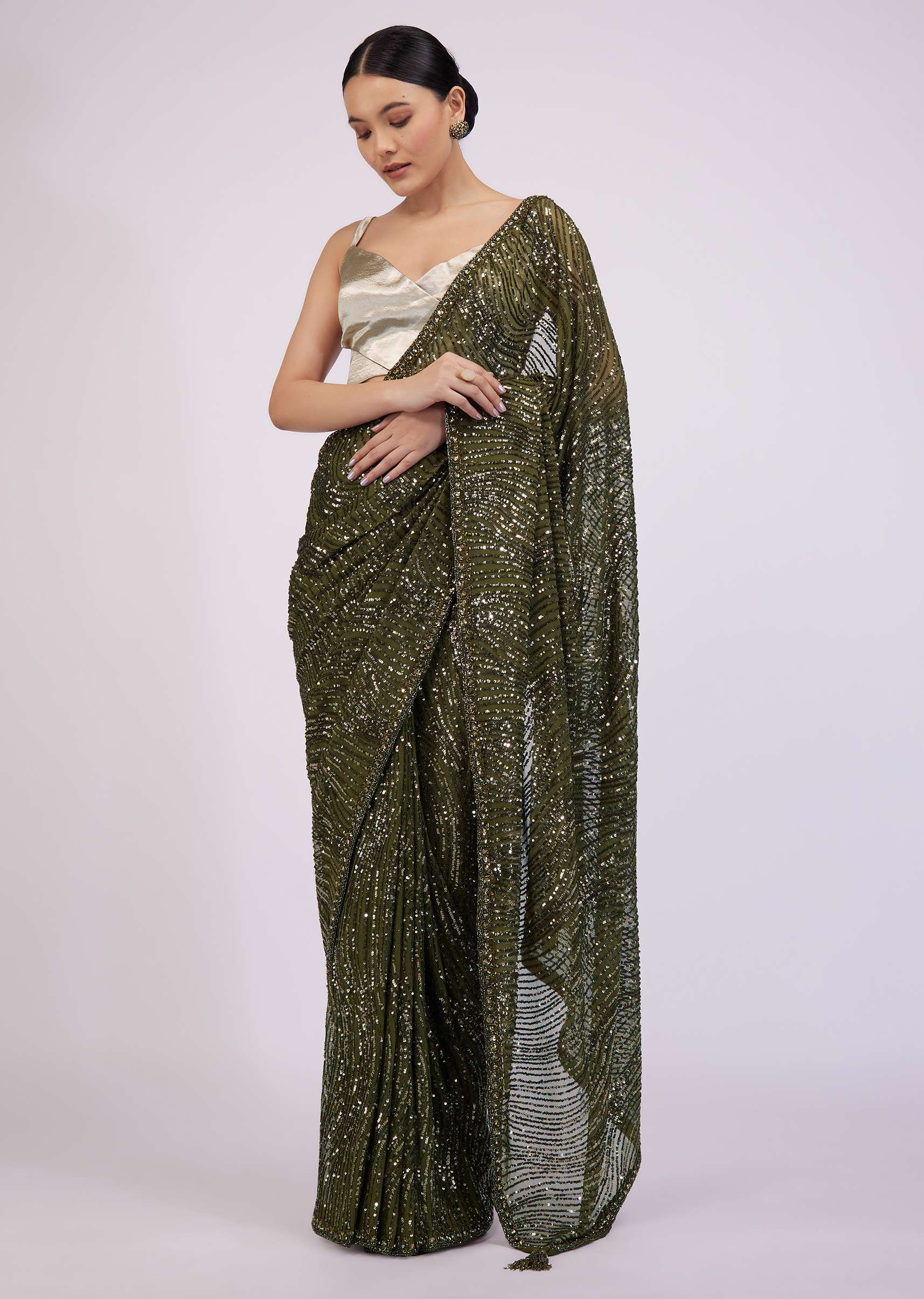 7269-capulet-olive-green-saree-in-sequins-with-embroidery-1.jpg Capulet Olive Green Saree In Sequins With Embroidery