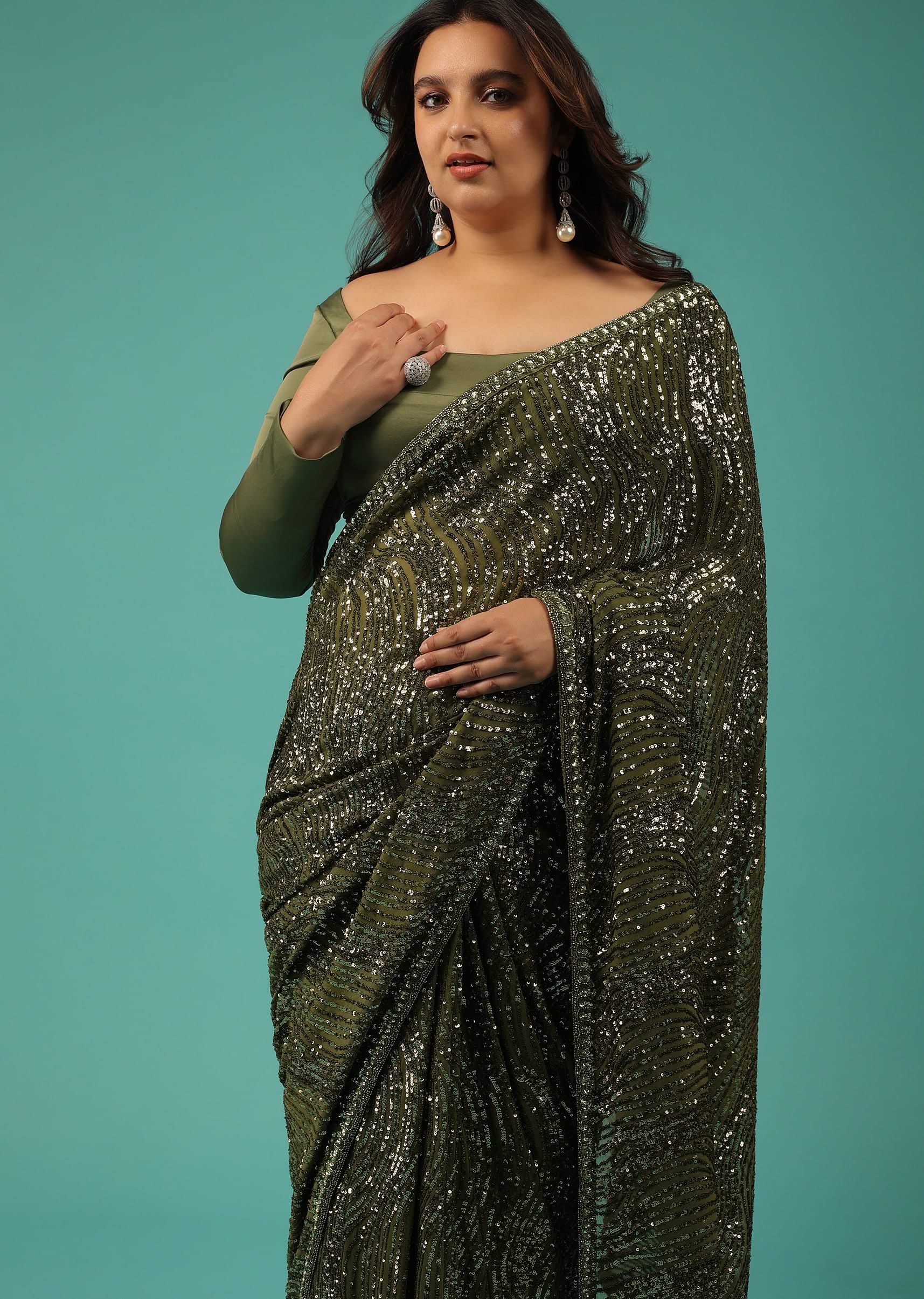 7269-capulet-olive-green-saree-in-sequins-with-embroidery-10.jpg Capulet Olive Green Saree In Sequins With Embroidery