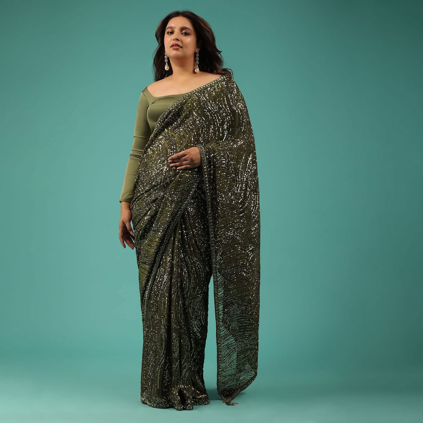 7269-capulet-olive-green-saree-in-sequins-with-embroidery-13.jpg Capulet Olive Green Saree In Sequins With Embroidery