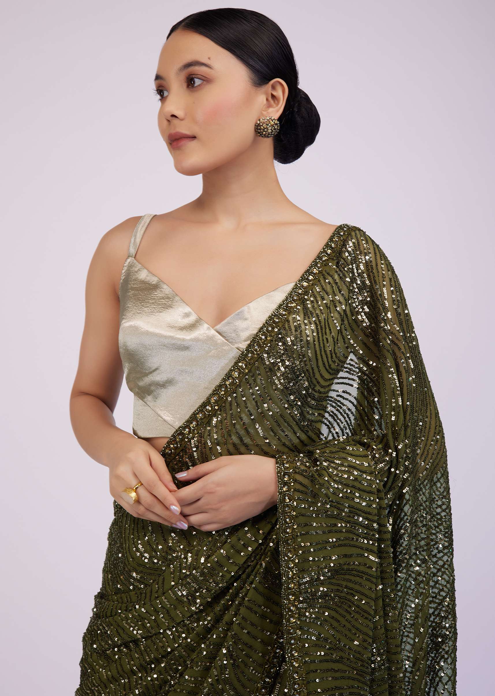 7269-capulet-olive-green-saree-in-sequins-with-embroidery-2.jpg Capulet Olive Green Saree In Sequins With Embroidery