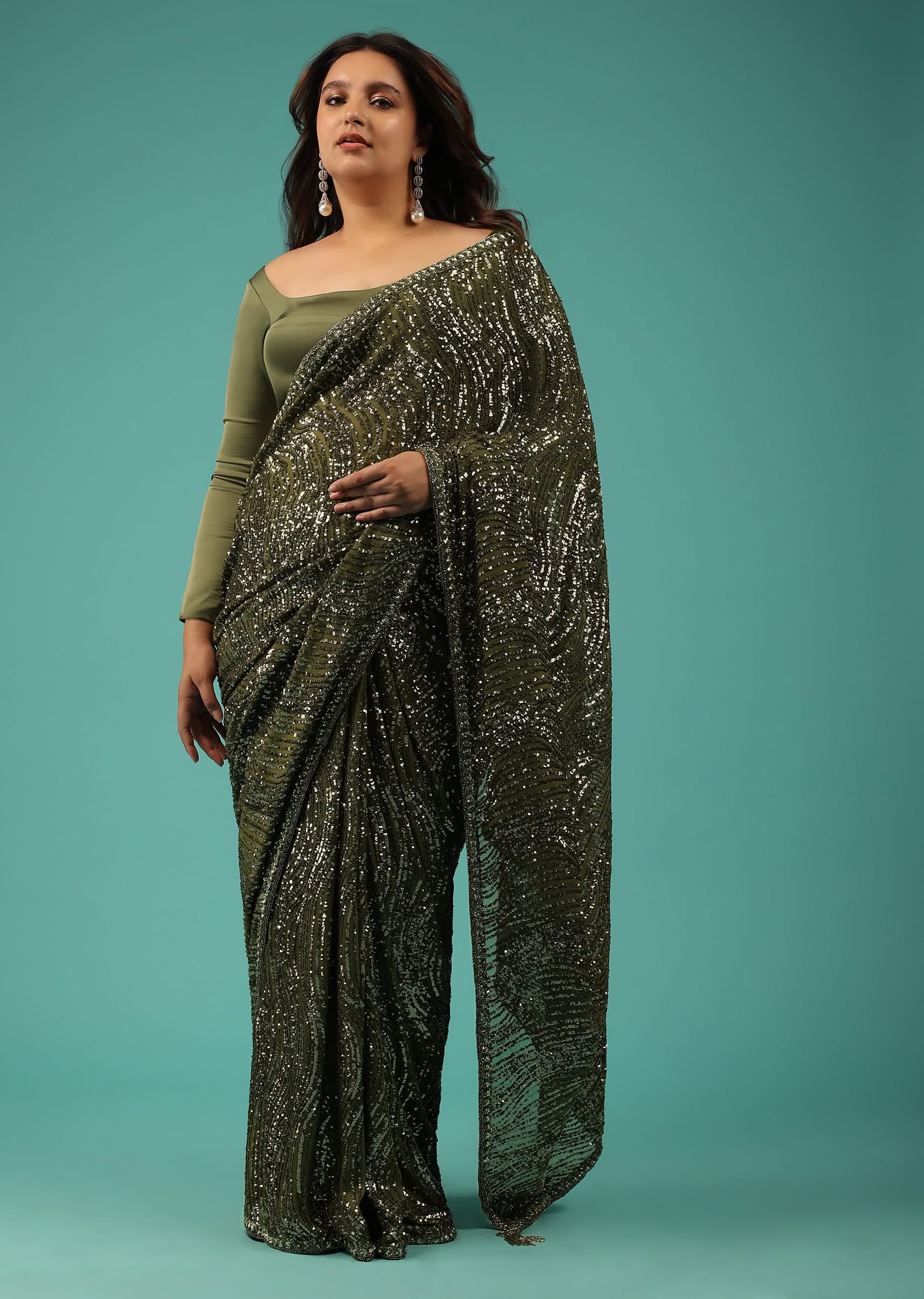 7269-capulet-olive-green-saree-in-sequins-with-embroidery-20.jpg Capulet Olive Green Saree In Sequins With Embroidery