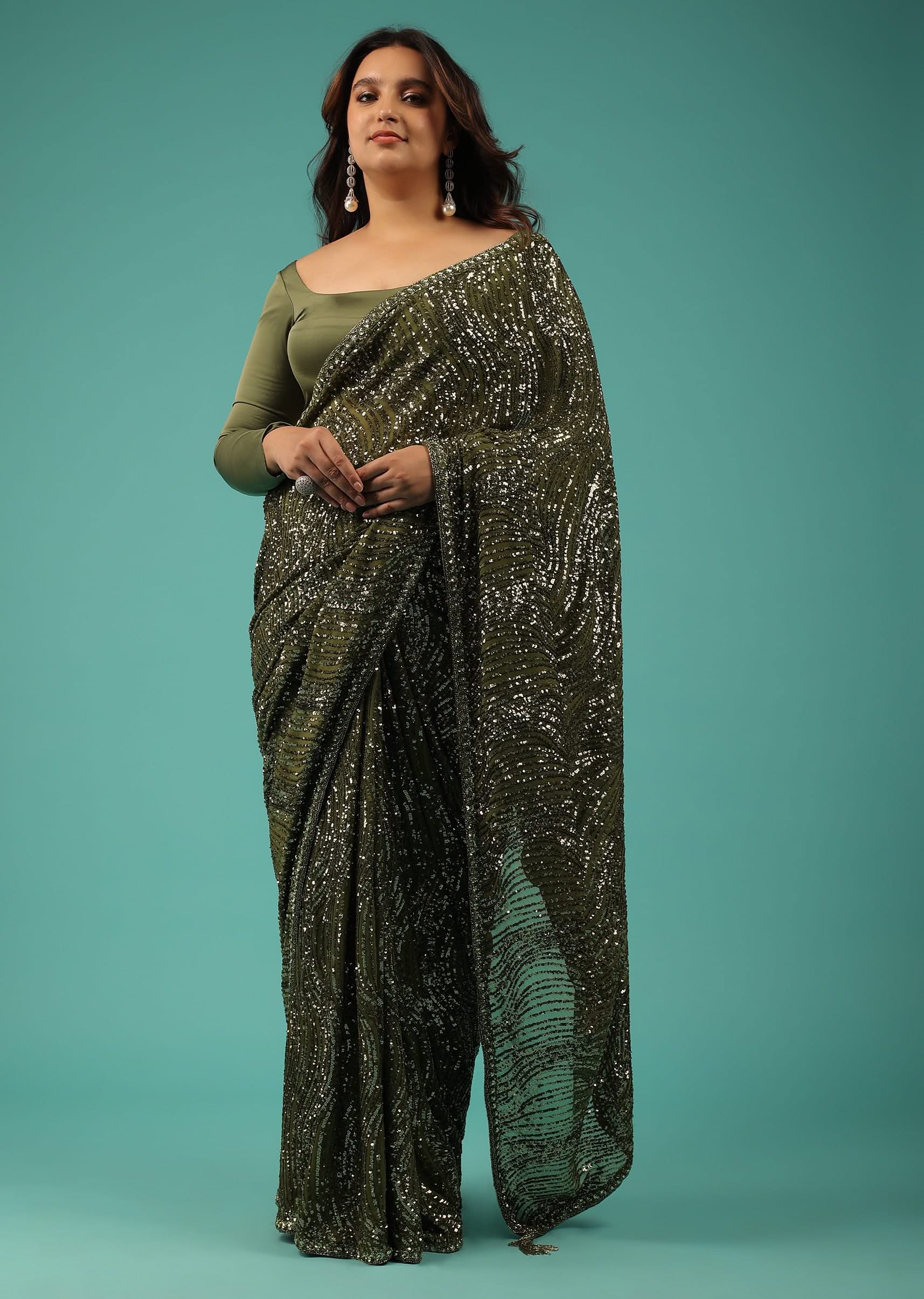 7269-capulet-olive-green-saree-in-sequins-with-embroidery-21.jpg Capulet Olive Green Saree In Sequins With Embroidery
