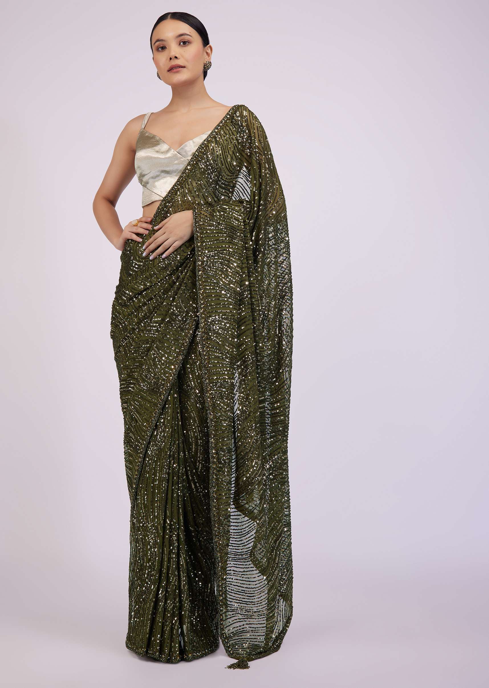 7269-capulet-olive-green-saree-in-sequins-with-embroidery-3.jpg Capulet Olive Green Saree In Sequins With Embroidery
