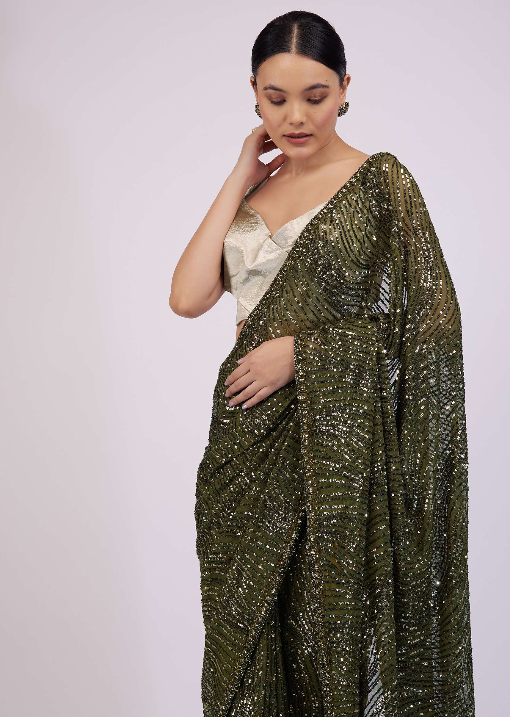 7269-capulet-olive-green-saree-in-sequins-with-embroidery-4.jpg Capulet Olive Green Saree In Sequins With Embroidery