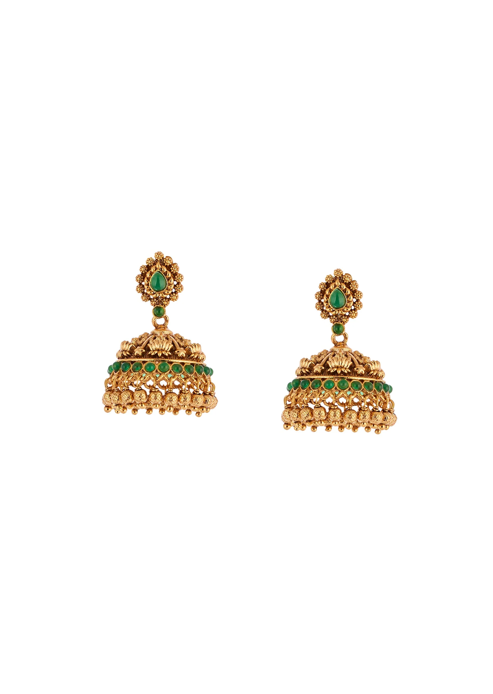 727-gold-finish-necklace-set-with-temple-style-motifs-and-green-simulated-stones-4.webp Gold Finish Necklace Set With Temple Style Motifs And Green Simulated Stones