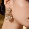 728-gold-finish-jhumka-earrings-in-polki-with-white-simulated-pearls-1.webp Gold Finish Jhumka Earrings In Polki With White Simulated Pearls