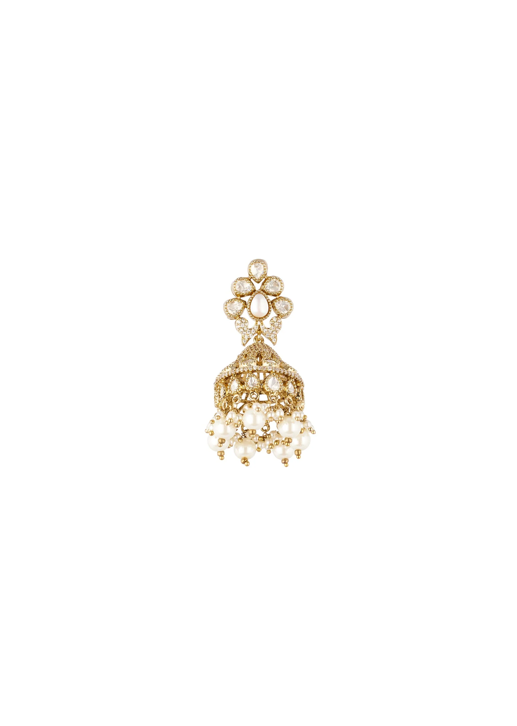 728-gold-finish-jhumka-earrings-in-polki-with-white-simulated-pearls-3.webp Gold Finish Jhumka Earrings In Polki With White Simulated Pearls