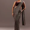 Pre Stitched Brown Sequined Saree With Cowl Blouse