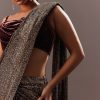 Pre Stitched Brown Sequined Saree With Cowl Blouse