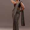 Pre Stitched Brown Sequined Saree With Cowl Blouse