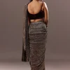Pre Stitched Brown Sequined Saree With Cowl Blouse