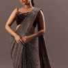 Pre Stitched Brown Sequined Saree With Cowl Blouse
