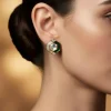 730-gold-finish-hexagonal-stud-earrings-with-green-enamel-and-clear-stones-1.webp Gold Finish Hexagonal Stud Earrings With Green Enamel and Clear Stones