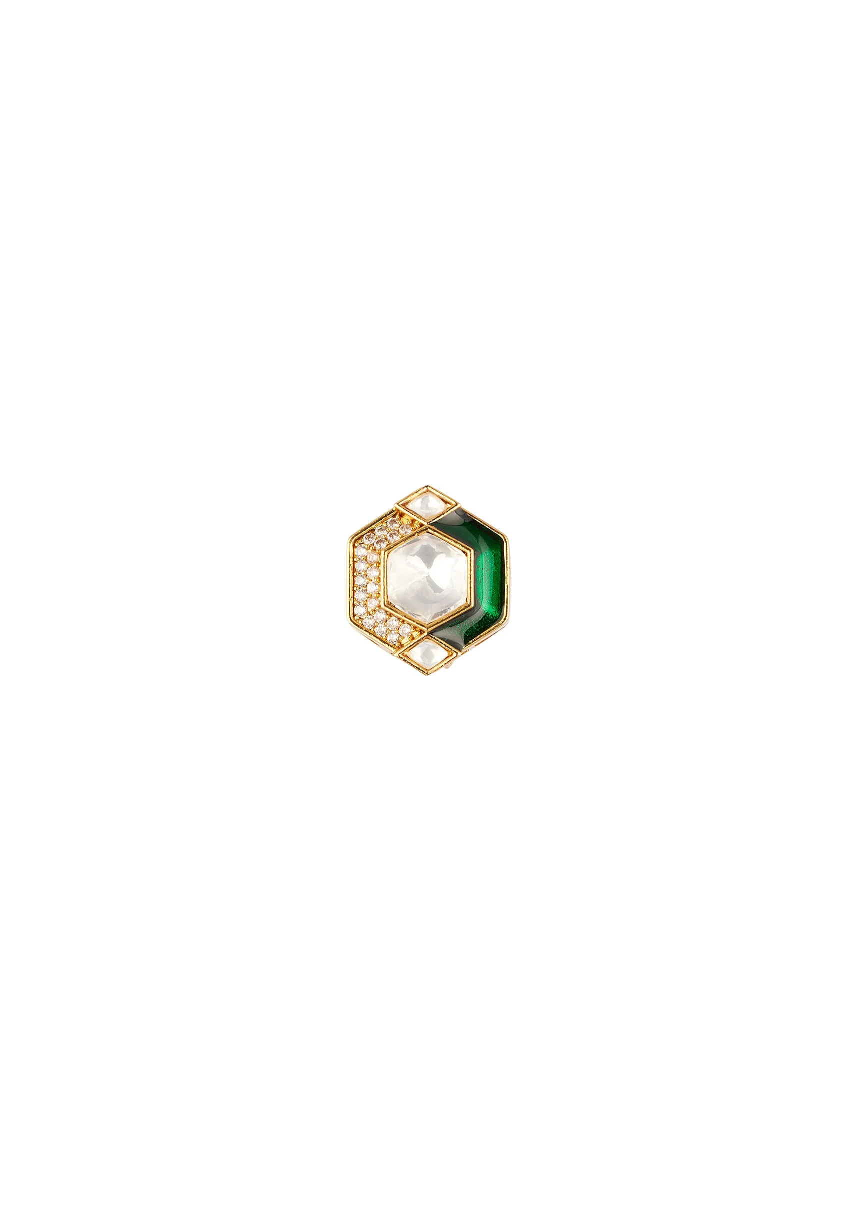 730-gold-finish-hexagonal-stud-earrings-with-green-enamel-and-clear-stones-3.webp Gold Finish Hexagonal Stud Earrings With Green Enamel and Clear Stones