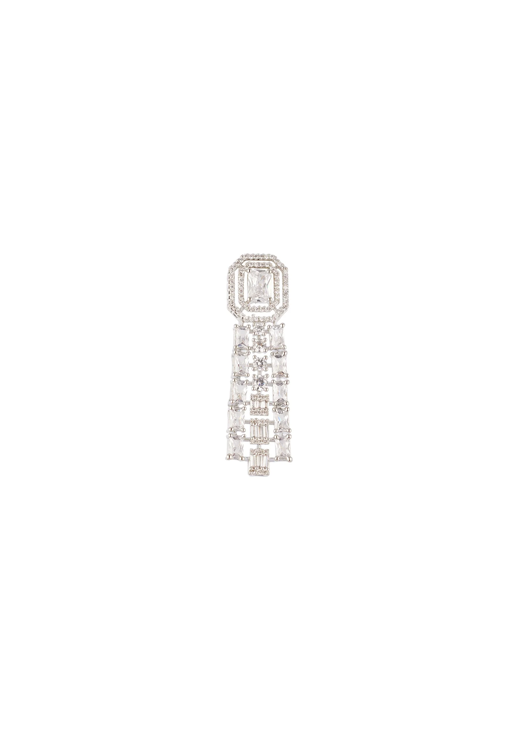 731-silver-finish-art-deco-inspired-earrings-with-baguette-style-accents-3.webp Silver Finish Art Deco Inspired Earrings With Baguette Style Accents