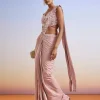 Pink Sequins Embroidered Ready Pleated Saree With Blouse