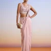 Pink Sequins Embroidered Ready Pleated Saree With Blouse