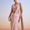 Pink Sequins Embroidered Ready Pleated Saree With Blouse