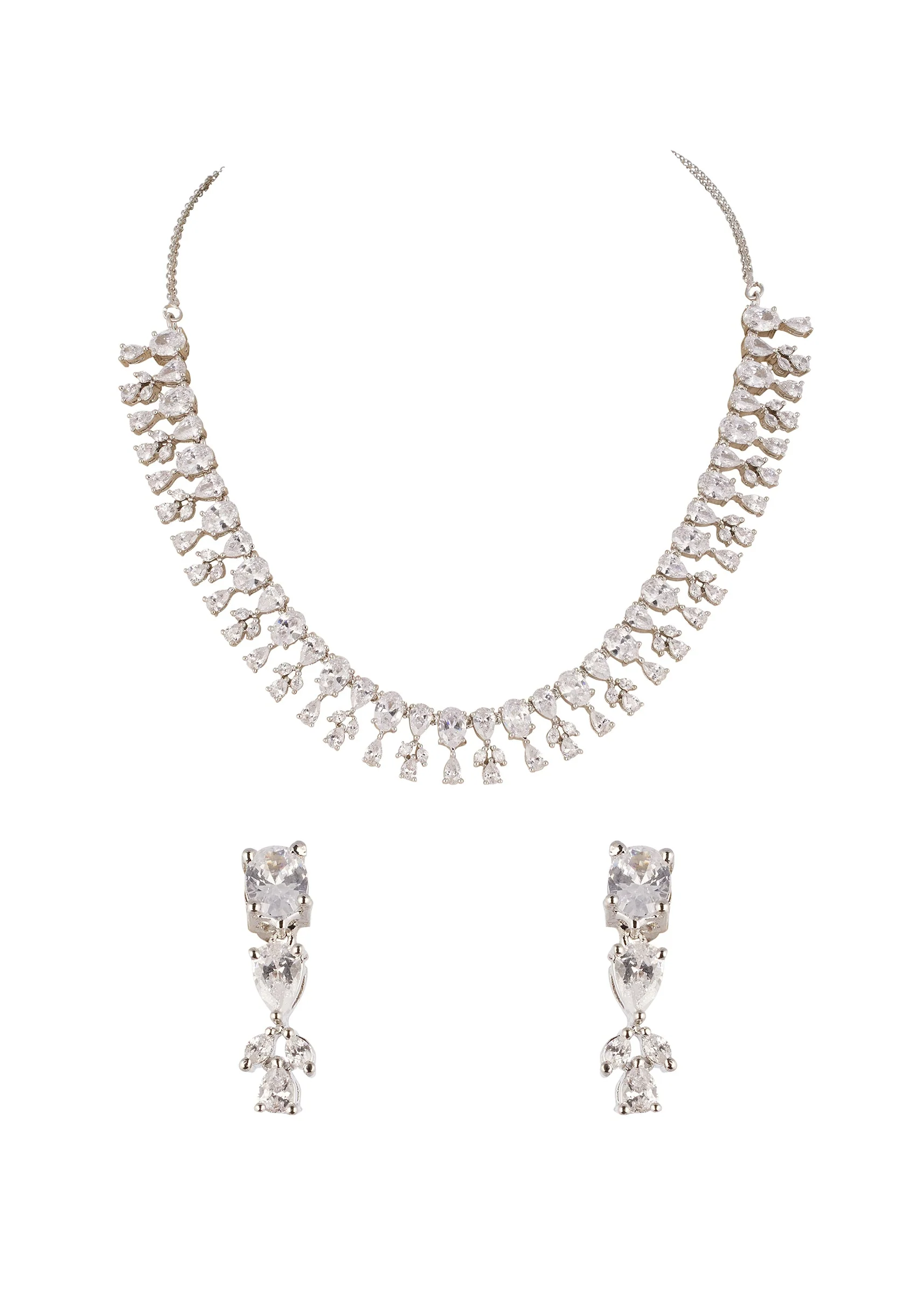733-silver-finish-necklace-set-with-modern-fringe-style-and-cubic-zirconia-accents-1.webp Silver Finish Necklace Set With Modern Fringe Style And Cubic Zirconia Accents