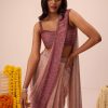 Wine Ombre Sequin Pleated Saree With Cowl Blouse