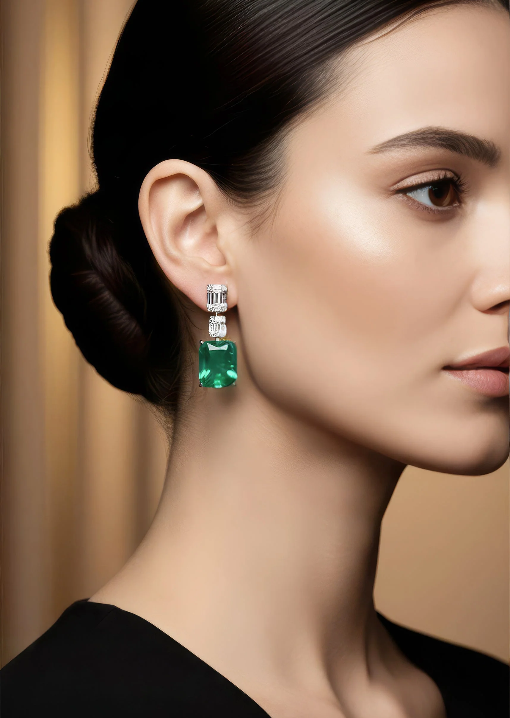 734-silver-finish-earrings-in-mix-metal-with-large-green-emerald-style-stone-1.webp Silver Finish Earrings In Mix Metal With Large Green Emerald Style Stone