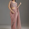Mauve Net Embellished Saree With Sequins Blouse