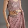 Mauve Net Embellished Saree With Sequins Blouse