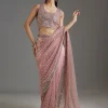 Mauve Net Embellished Saree With Sequins Blouse