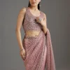 Mauve Net Embellished Saree With Sequins Blouse