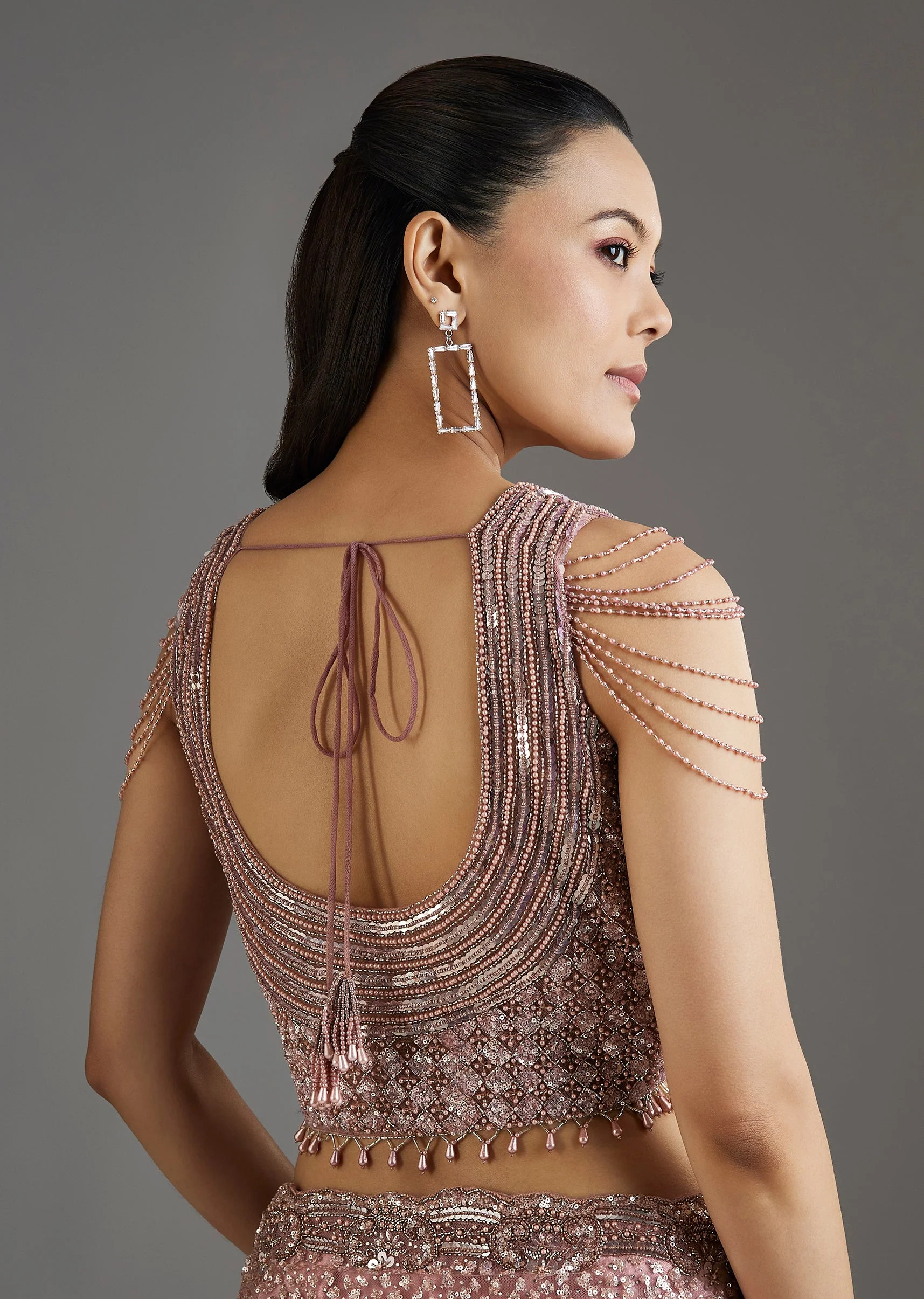 Mauve Net Embellished Saree With Sequins Blouse