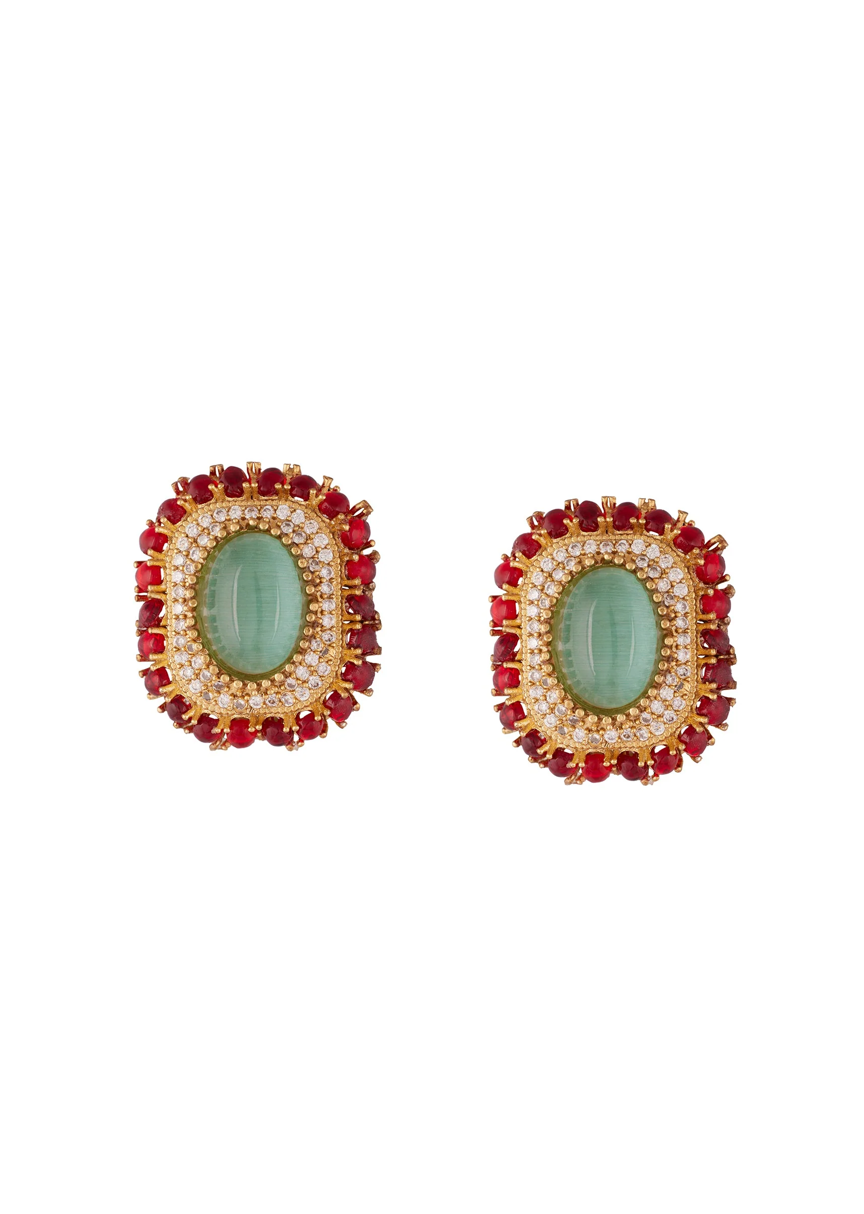 736-gold-tone-earrings-in-stud-style-with-enamel-and-stone-detailing-2.webp Gold Tone Earrings In Stud Style With Enamel And Stone Detailing