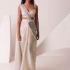 Glam Silver Embroidered Ready-To-Wear Saree In Organza