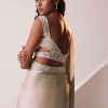 Glam Silver Embroidered Ready-To-Wear Saree In Organza