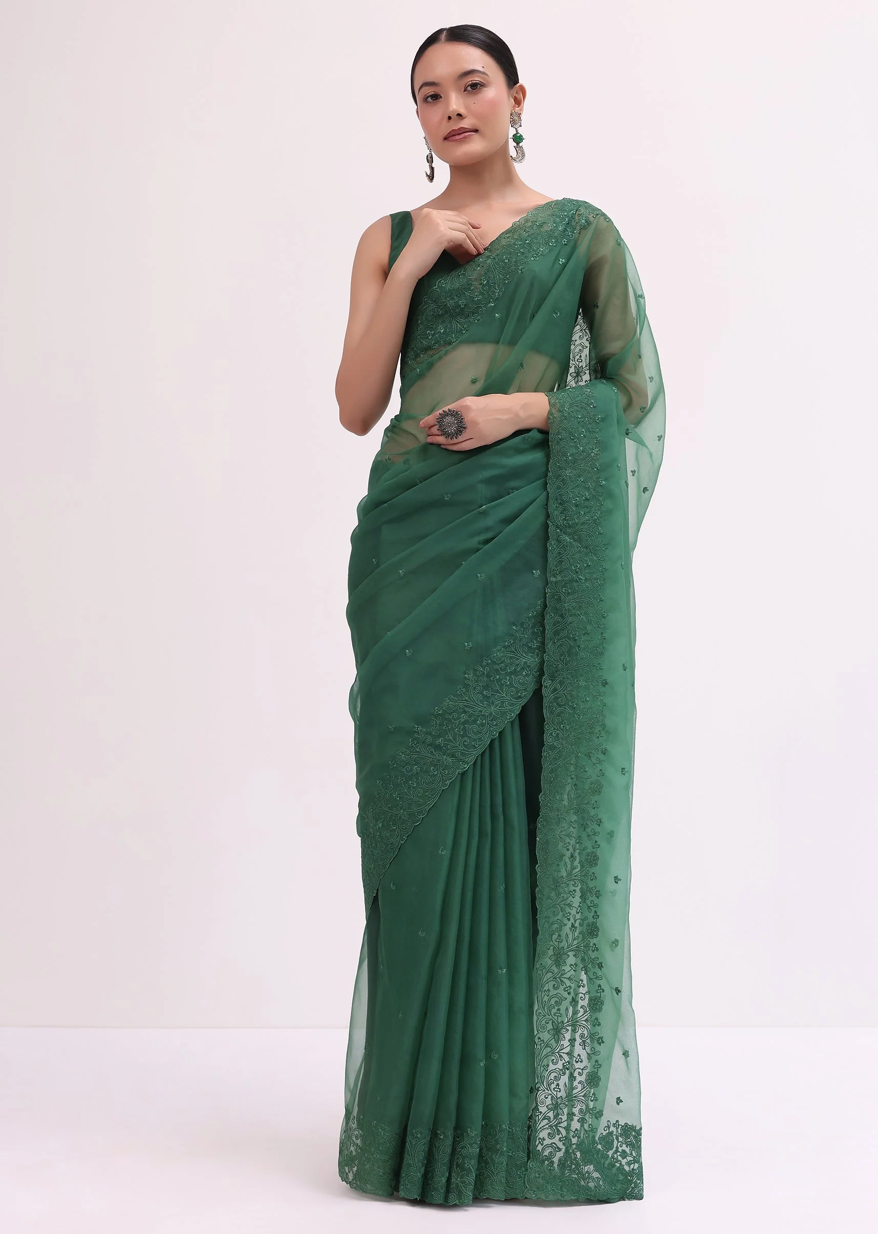 Castleton Green Organza Saree With Unstitched Blouse